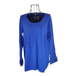 Jessica London I NWT! Blue Sweater with Button and Lace Sleeve Design 14/16